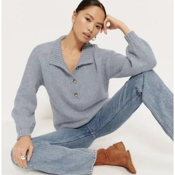 Reformation Belvedere Oversized Sweater Size Small Gray Baby Alpaca Collared - Picture 2 of 8